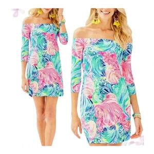 ✨Lilly Pulitzer Laurana Off the Shoulder Dress‎ - Beach Please print - XS